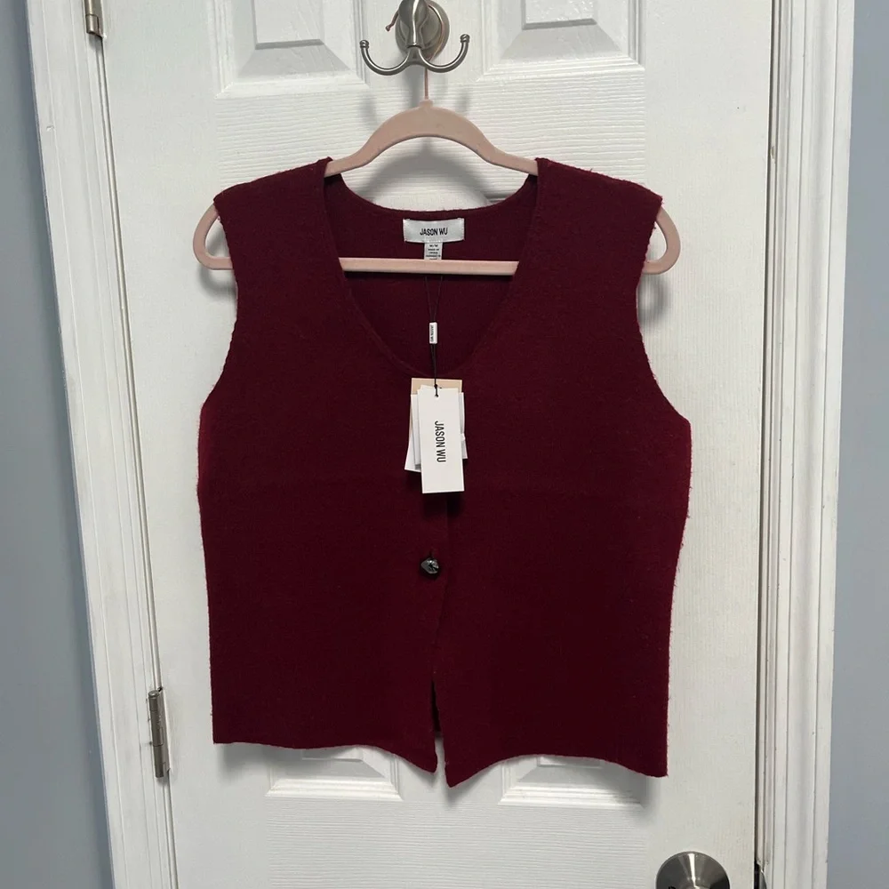 Jason Wu Women's Sweater Vest Novelty Buttons Oxblood wool Blend Medium NWT